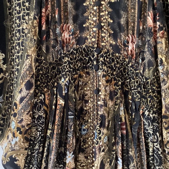 CAMILLA Long Dress With Smocked Waist Bell Sleeves *Abingdon Palace* 100% Silk - Picture 8 of 16